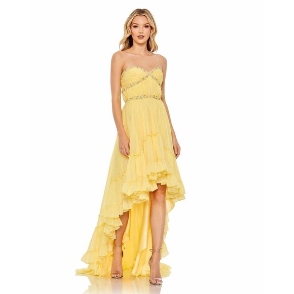 Mac Duggal Beaded Ruffle High Low Yellow Gown in Lemon Yellow Sizes 4 & 6 - Picture 13 of 14